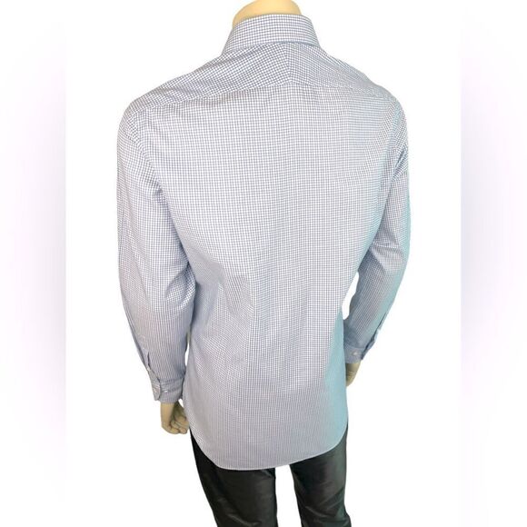 Ike Behar L/S Casual Dress Shirt Excellent Condition White W/Blue Grid Size 16 - Picture 8 of 8